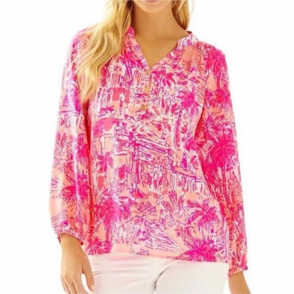 Lilly Pulitzer Elsa Silk Top Cheeky Melon Rule Breakers Size Medium - Picture 7 of 10